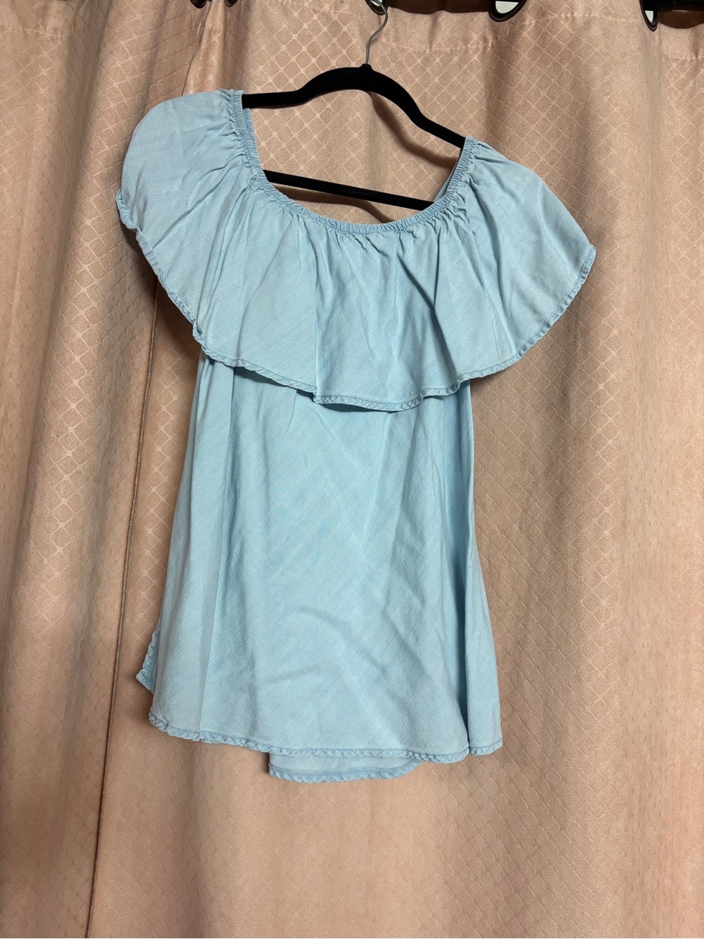 Women's Light Blue Off-Shoulder Ruffle Tunic Top